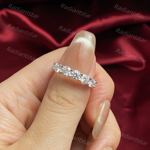 NEW Certified 1.5 ct. t.w. 4mm Moissanite 5 Stone Half Eternity Band Ring - Picture 6 of 8